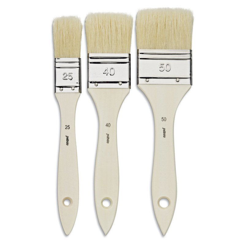 Pebeo pinceles BOLSA 3 PALETINAS PLANAS N°25, 40, 50 – CERDAS “BEAU BLANC” – 100% MADERA FSC 952501