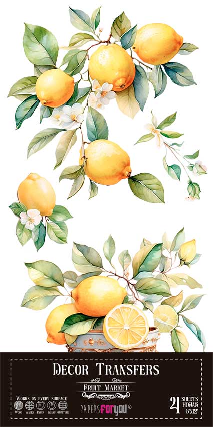 Decorative Transfers Papers for you 15x30cm 4 hojas Lemon - PFY14776