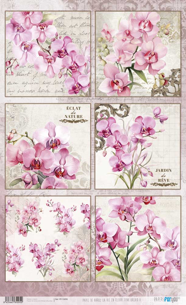 Papel arroz Papers for you 54x33cm La Vie en Fleurs Pink Orchid V - PFY15095