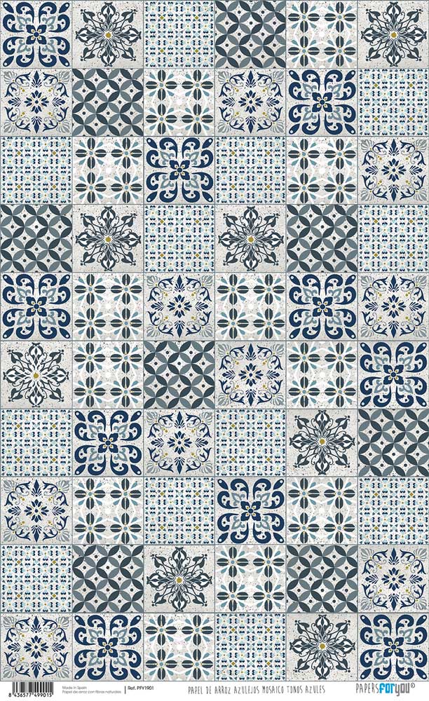 Papel arroz Papers for you 54x33cm Azulejos Mosaico Tonos Azules - PFY1901