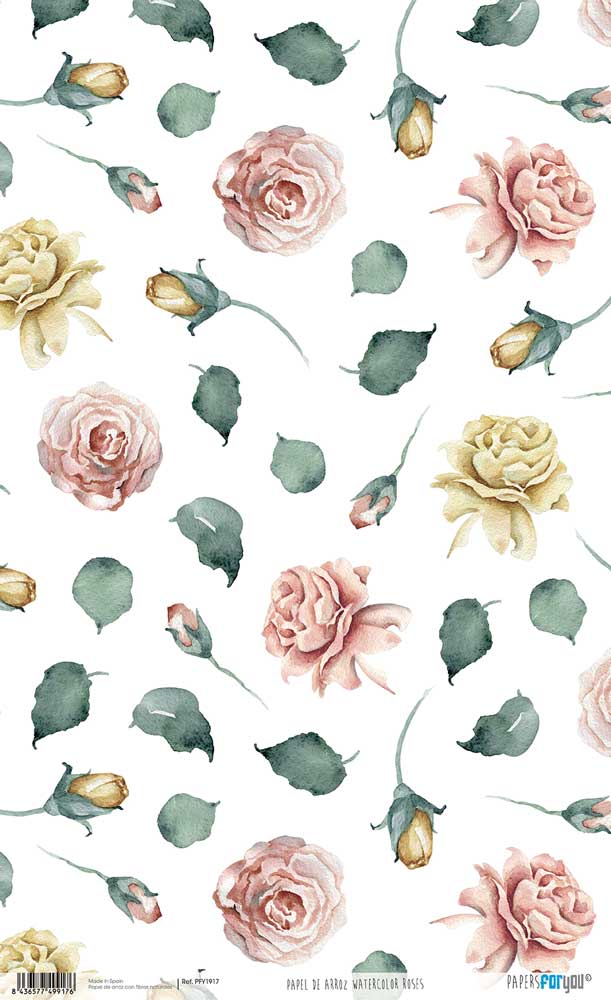 Papel arroz Papers for you 54x33cm Watercolor Roses - PFY1917