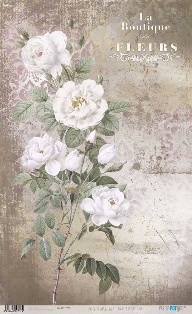 Papel arroz Papers for you 54x33cm PFY12717 La vie en fleur Roses  III PAPERS FOR YOU CENTROARTESANO