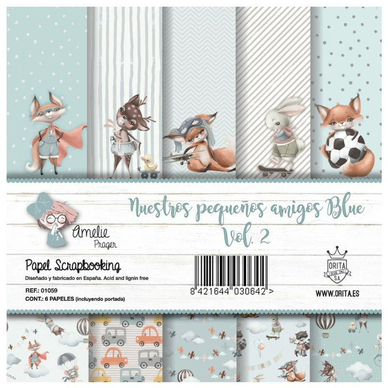 Amelie kit 6 papeles scrap KIT-01059 Nuestros pequeños amigos azul Vol2 AMELIE CENTROARTESANO