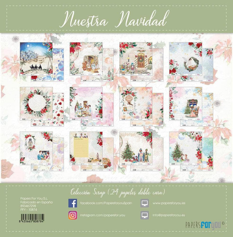 Papersforyou kit 24 papeles scrap 15X15 PFY10249 Nuestra Navidad PAPERS FOR YOU CENTROARTESANO