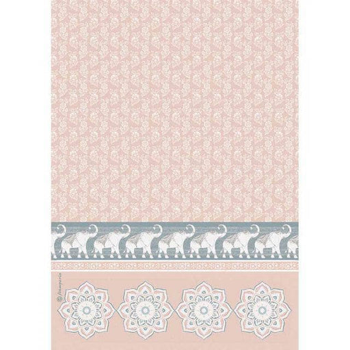 Stamperia papel arroz A4 DFSA4464 Elefantes fondo rosa STAMPERIA CENTROARTESANO