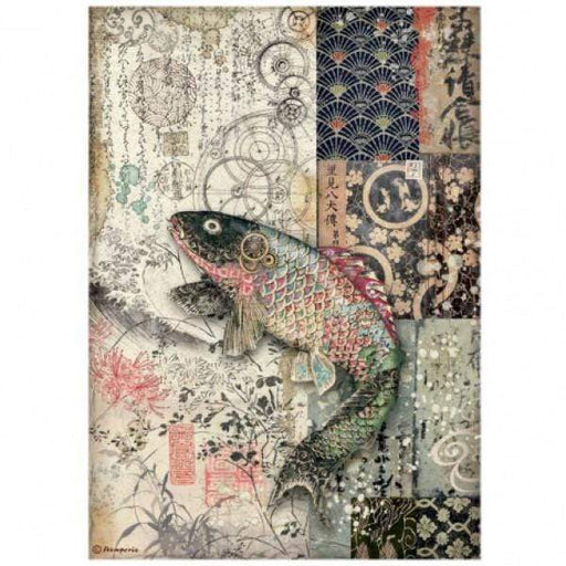 Stamperia papel arroz A4 DFSA4609 Sir Vagabond in japan Carpa STAMPERIA CENTROARTESANO