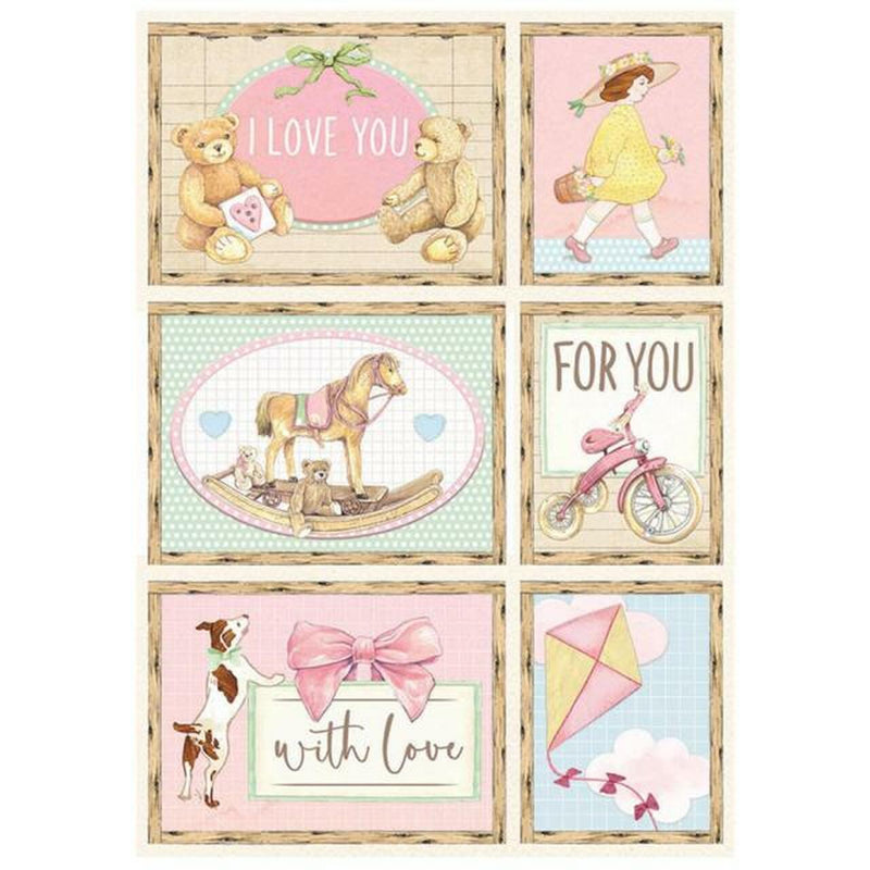 Stamperia papel arroz A4 DFSA4679 Day dream card rosa STAMPERIA CENTROARTESANO