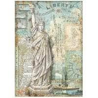 Stamperia papel arroz A4 DFSA4702 Sir Vagabond Aviator Estatua de la libertad STAMPERIA CENTROARTESANO