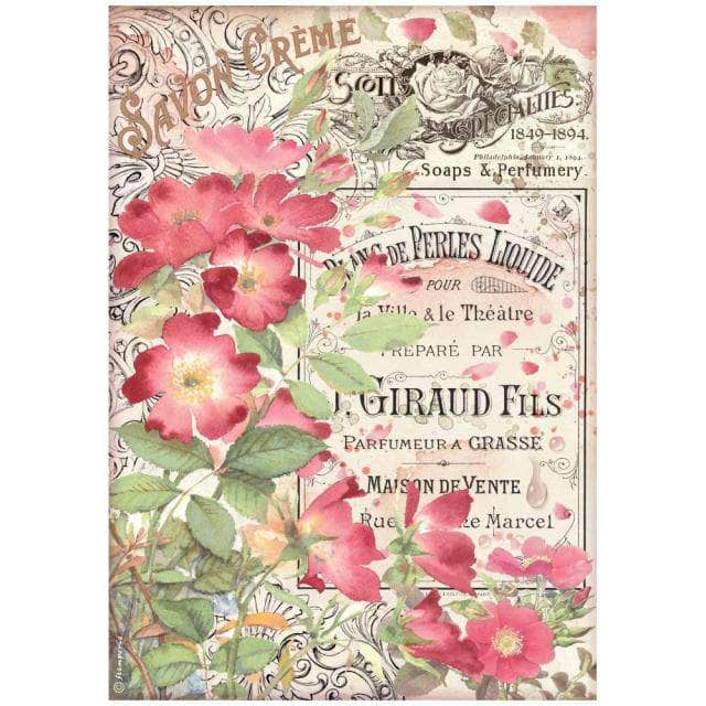 Stamperia papel arroz A4 DFSA4736 Rose parfum Savon cream STAMPERIA CENTROARTESANO
